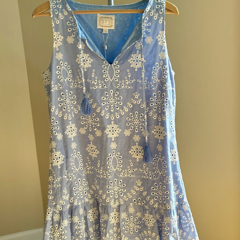 Blue Sleeveless Embroidered Dress
